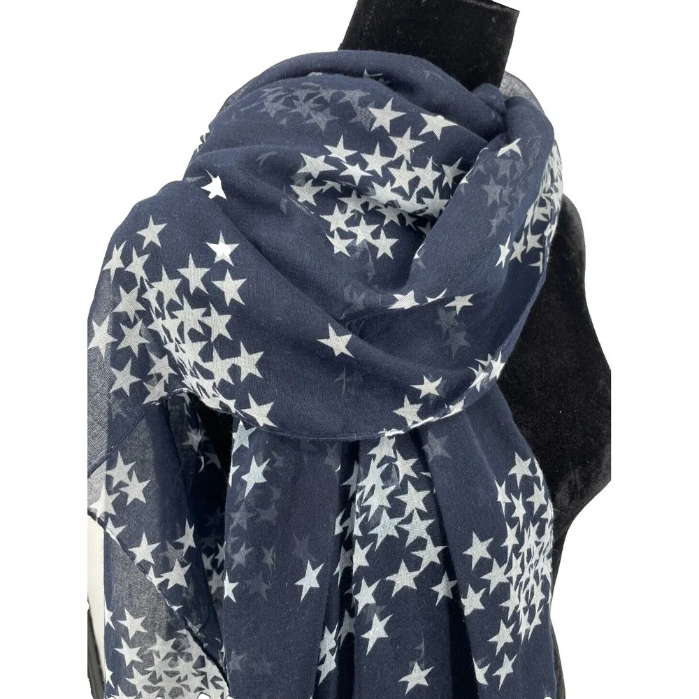 Nicole Marciano Womens Rectangular‎ Scarf One Size Navy Blue White Stars Print